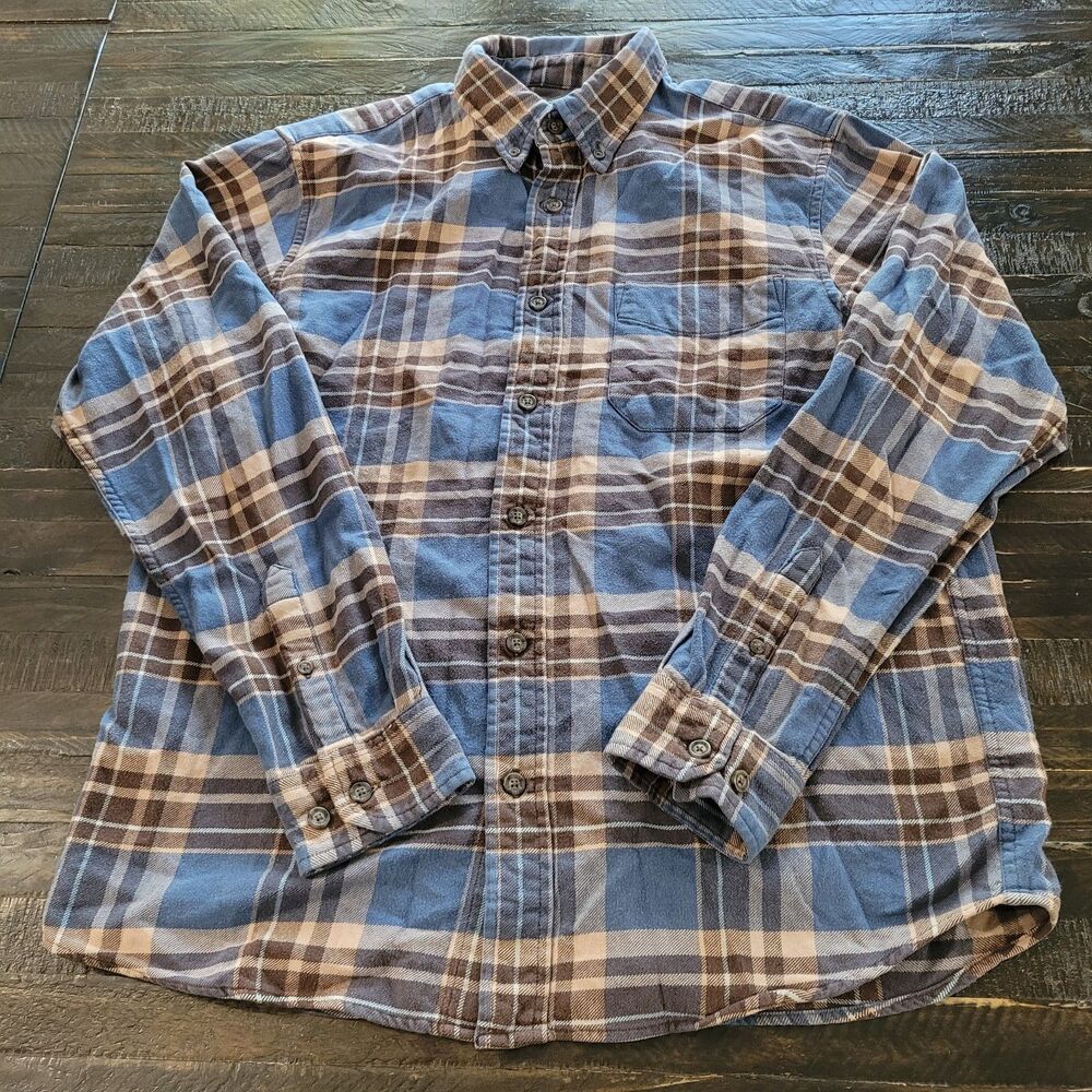 Eddie Bauer Men's Medium Plaid Flannel Shirt Button Down Collar Long Sleeve